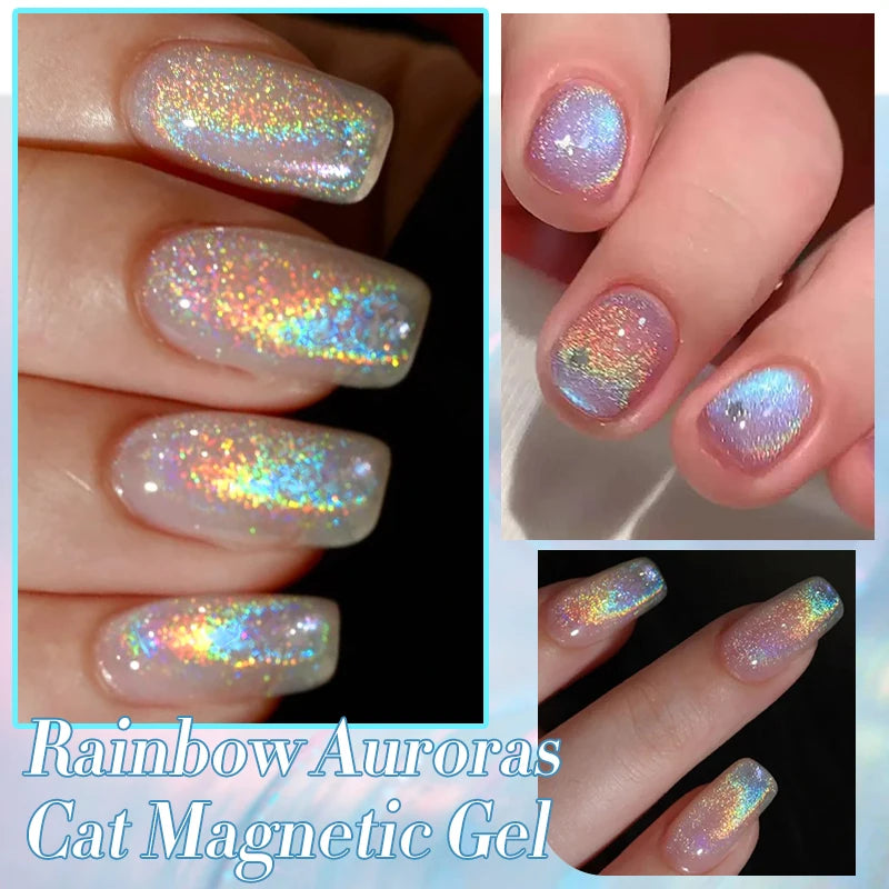 BORN PRETTY 10ml Rainbow Auroras Cat Magnetic Gel Nail Polish Holographics Nail Gel for Manicure Design Varnis Semi Permanent