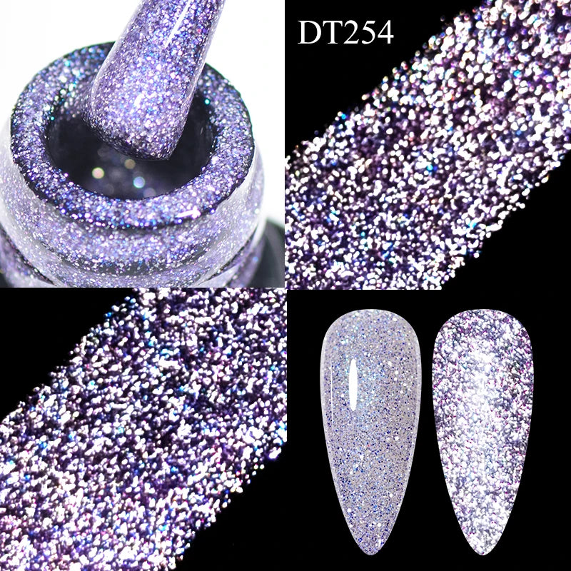 MEET ACROSS 7ml Reflective Glitter Gel Nail Polish Glitter Reflective Effect Semi Permanent UV LED Nail Art Gel Varnish Manicure