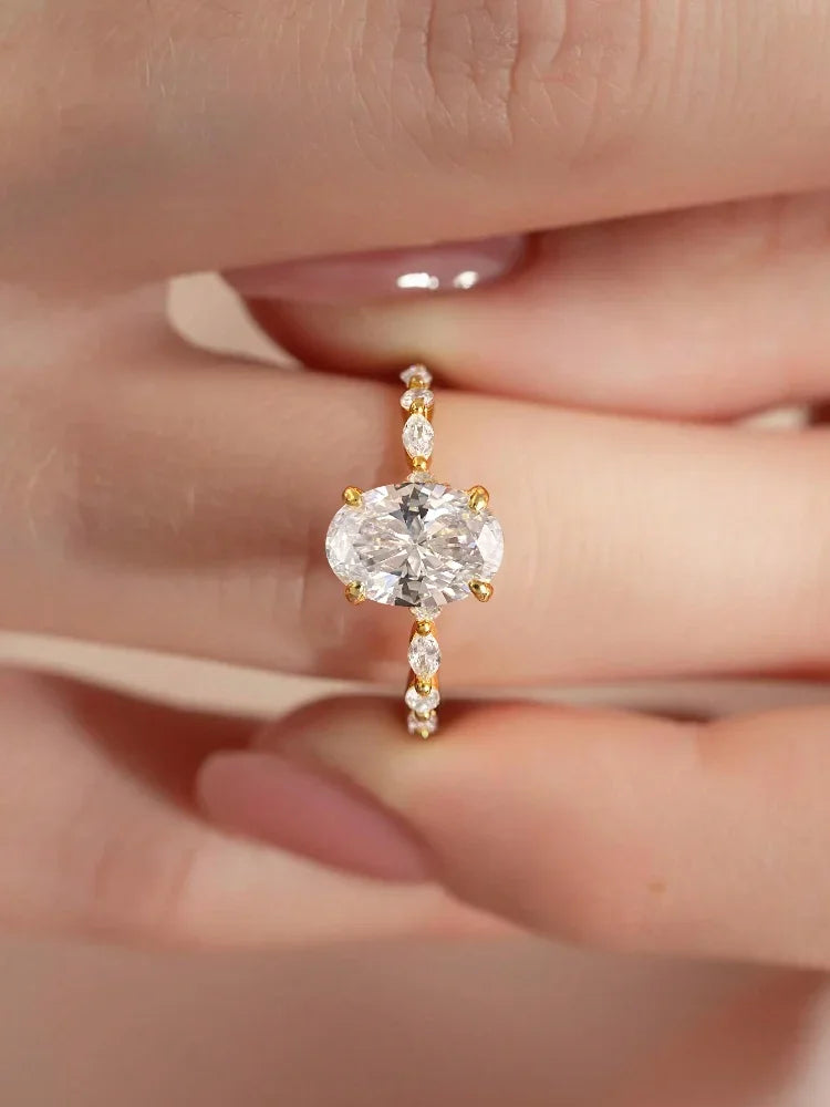 925 Sterling Silver Elliptical Horse Eye Fashionable Zircon Ring For Women Engagement Wedding Luxury High Quality Fine Jewelry