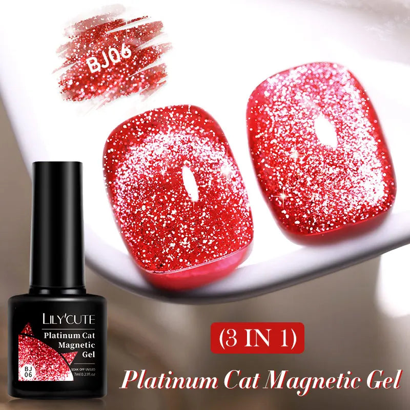 LILYCUTE 7ml Reflective Glitter Cat Magnetic Gel Nail Polish Semi permanent Soak Off UV LED Varnish Nail Supplies