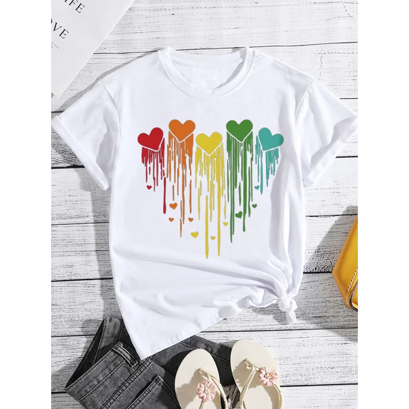 Colorful Dripping Love Print New Fashion Women  Tops Harajuku Women Clothing Graphic T Shirts Summer polyester fabric