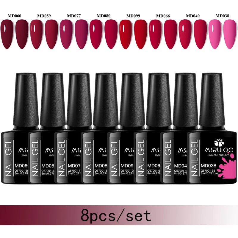 MSRUIOO 8pc Gel Nail Polish Kits Summer Colorful Semi Permanent UV LED Gel Polish Set Glitter Nail Art Varnish Design Manicure