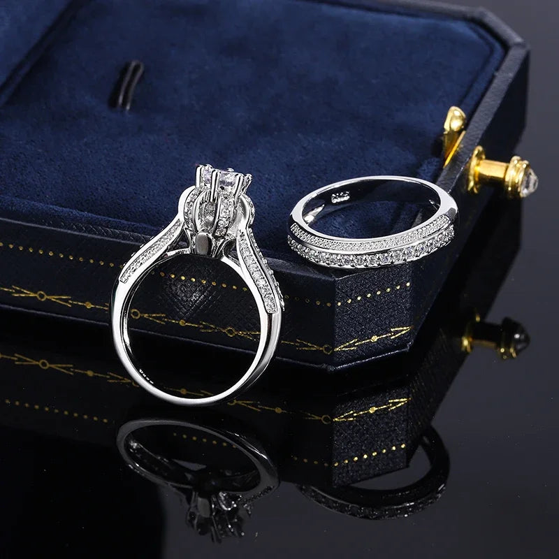 High Quality Crystal Zircon Wedding Ring Set Fashion Big Stone Finger Ring Promise Bridal Engagement S925 Silver Rings for Women