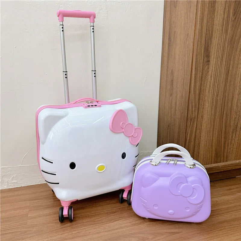 New 20 Inch Hello Kittys Girls Trolley Case Cartoon Suitcase Carry-On Suitcase Anime Figure Bags for Woman Kawaii Cartoon
