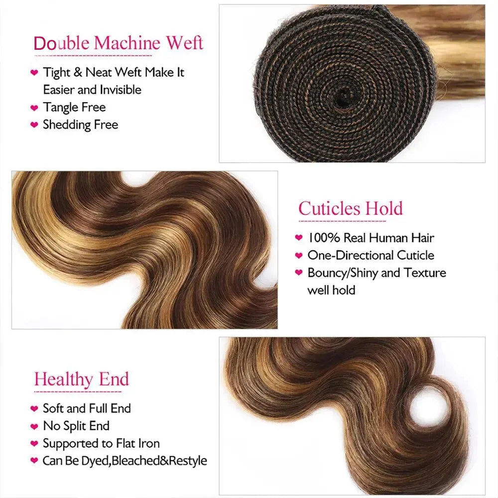14A Highlight Bundles Human Hair 100% Unprocessed Brazilian Ombre Body Wave Bundles Raw Hair Bundle Weave Extensions Deals