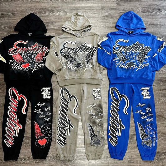 MIXED EMOTION 2-Piece Cotton Hoodie + Sweatpants Graffiti Print Sets