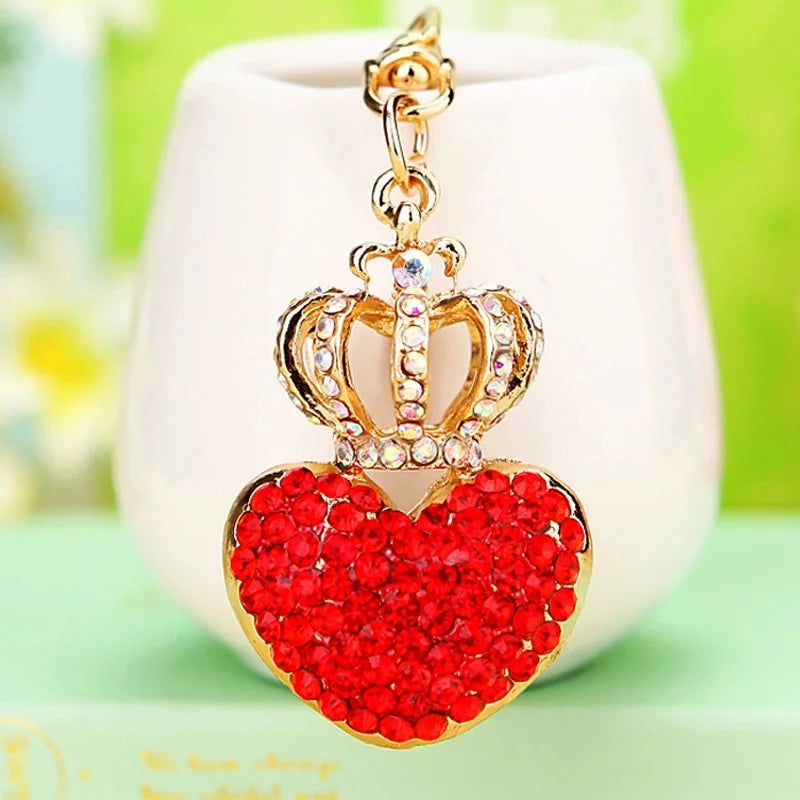 Rhinestone Crystal Hollow Crown Heart Pendant Keychains For Women Key Chains Rings Luxury Car Keyring Holder