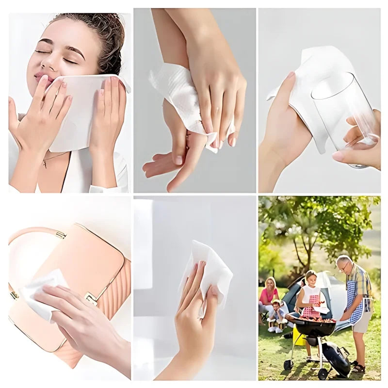 Compressed Towel Tablets - 100% Cotton Travel Essentials, Portable Face Cloths for Camping/Gym/Makeup Removal, Expandable