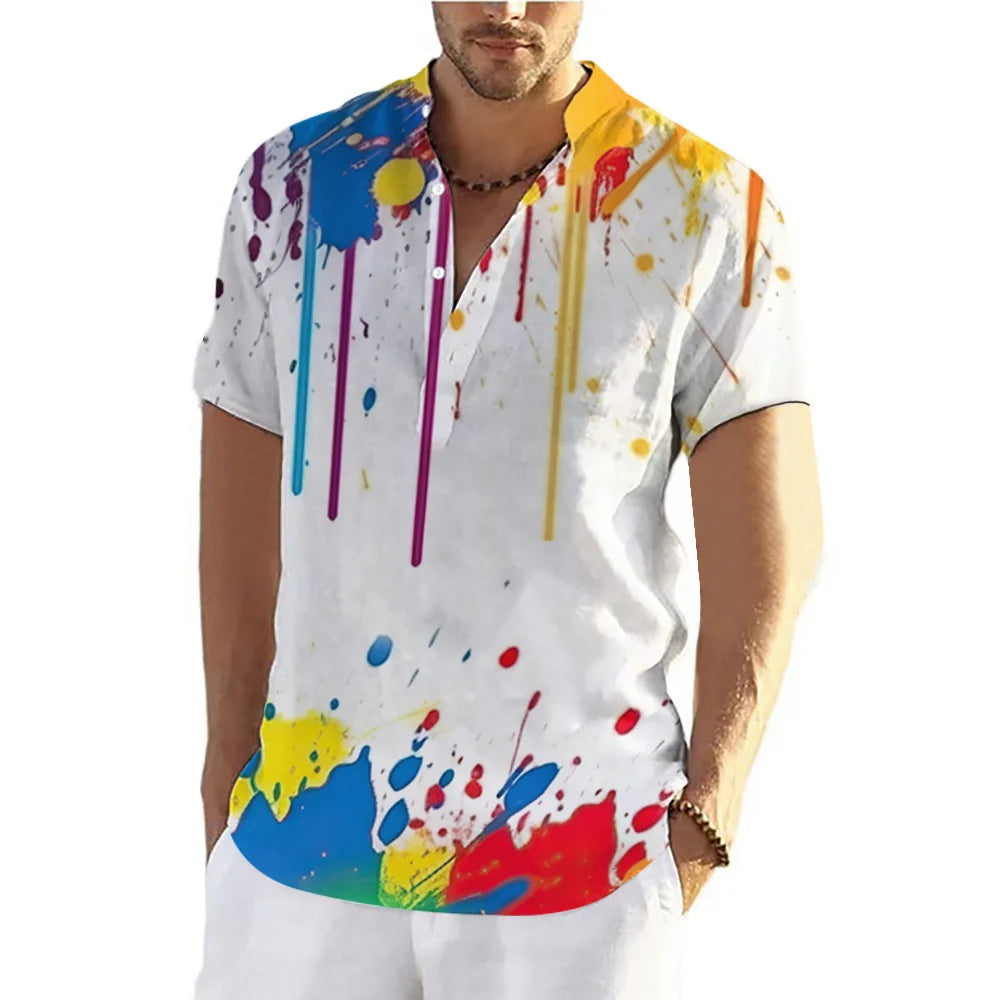 Graffiti 3D Print Henley Shirts Men's Fashion
