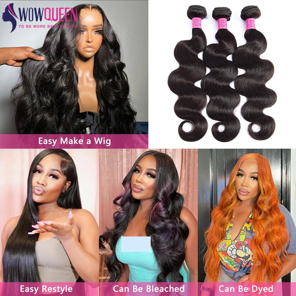Malaysian Hair Bundles Body Wave 100% Human Hair Weave Raw Bundles 28 30 32 Inch Remy Hair Extensions Natural Black 1/3/4 Pcs