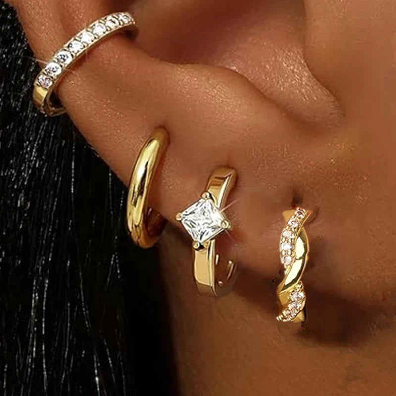 Huggie Hoop Earrings Set for Women | Crystal Zircon Tragus Cartilage Piercing Jewelry