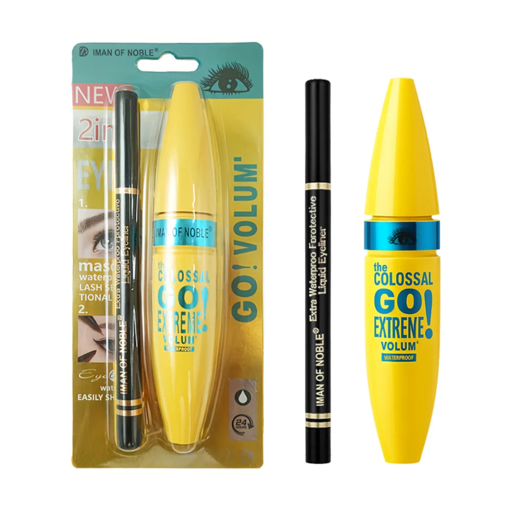 Mascara with Eyeliner Combo Black Slim Drawing Line Smooth Definition Long Lasting Waterproof Eye Makeup 2 Pcs Set