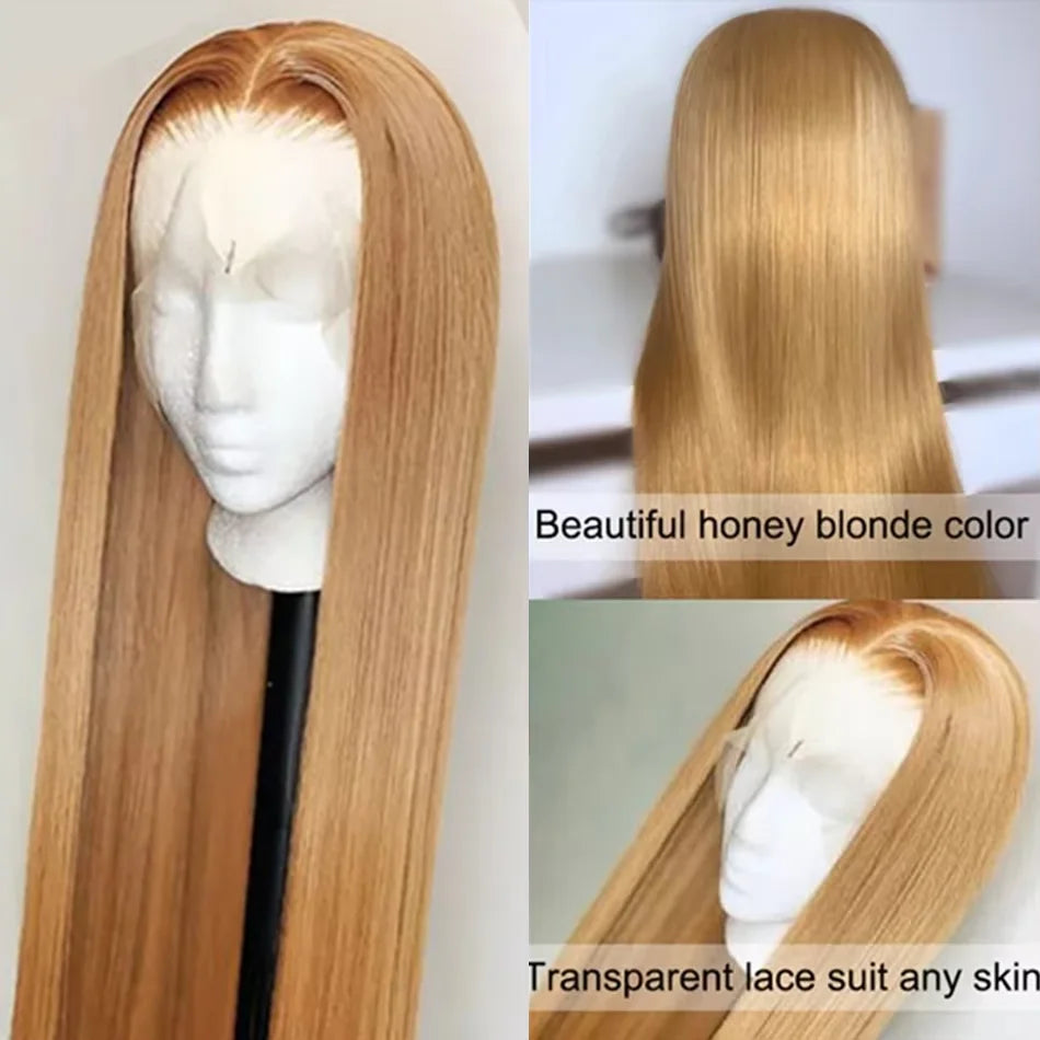Honey Blonde Wig Human Hair Bone Straight Wigs 13x6 Hd Lace Frontal Wigs 200% Density 27# Blonde