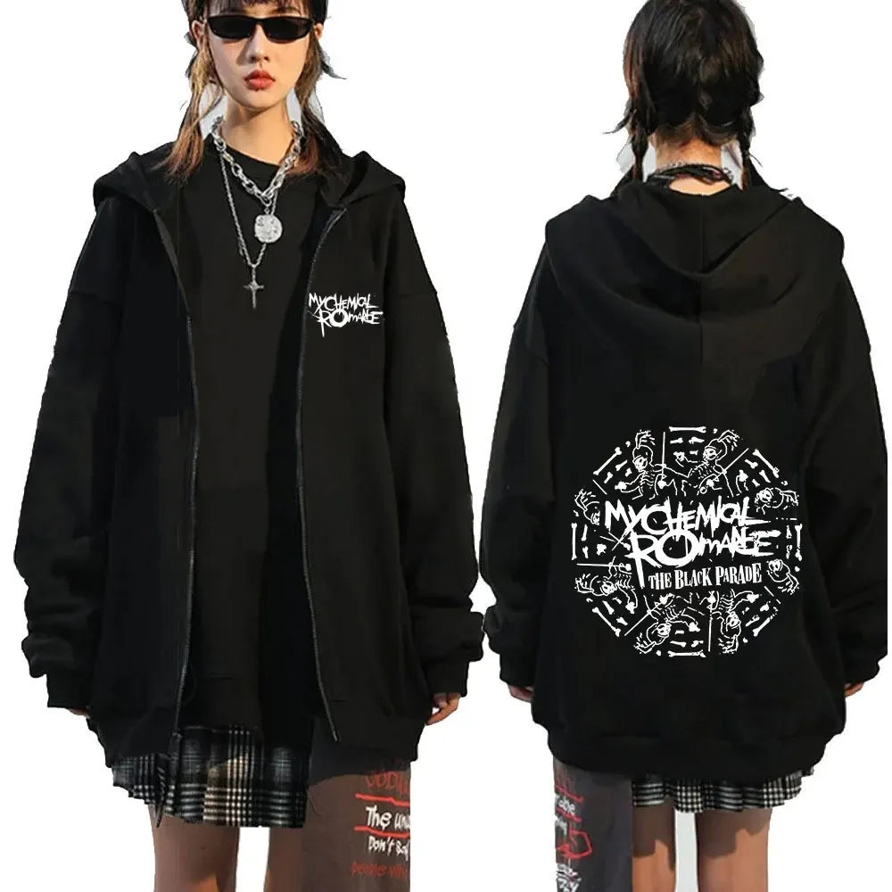 My Romantic Band (MCR) Reaper Zipper Hoodie Black Parade Punk Emotion Rock Zipper Hoodie Men's Fashion Retro Hip Hop Hoodie