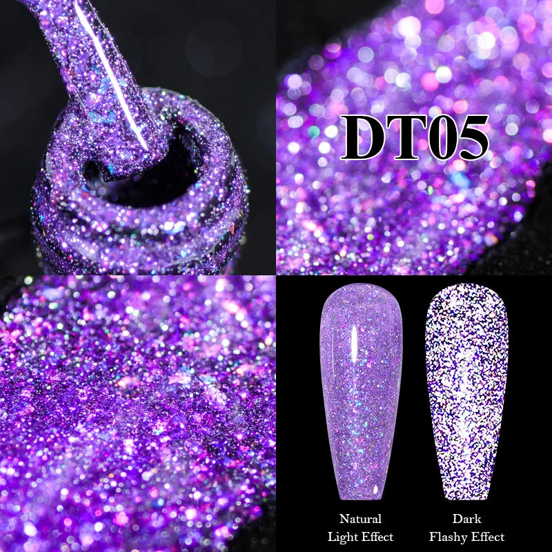 MEET ACROSS 7ml Reflective Glitter Gel Nail Polish Glitter Reflective Effect Semi Permanent UV LED Nail Art Gel Varnish Manicure