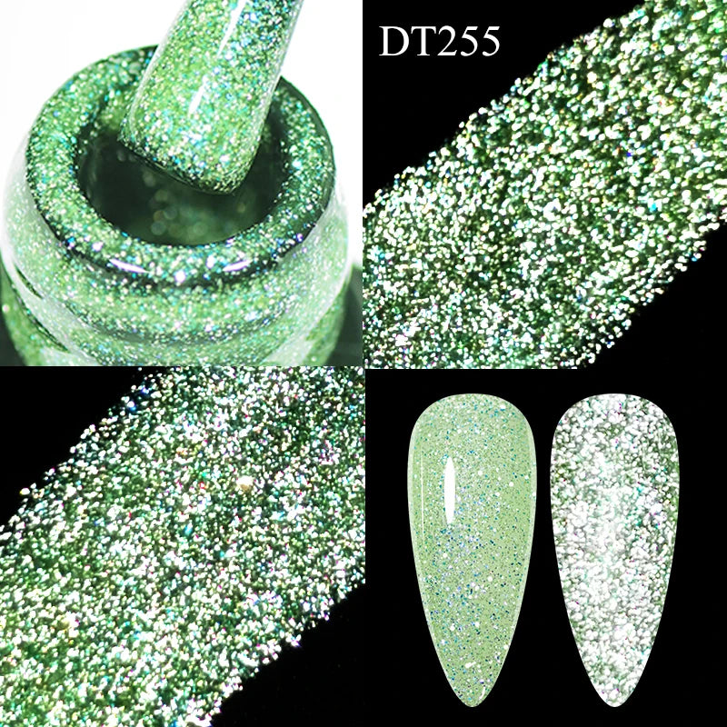 MEET ACROSS 7ml Reflective Glitter Gel Nail Polish Glitter Reflective Effect Semi Permanent UV LED Nail Art Gel Varnish Manicure