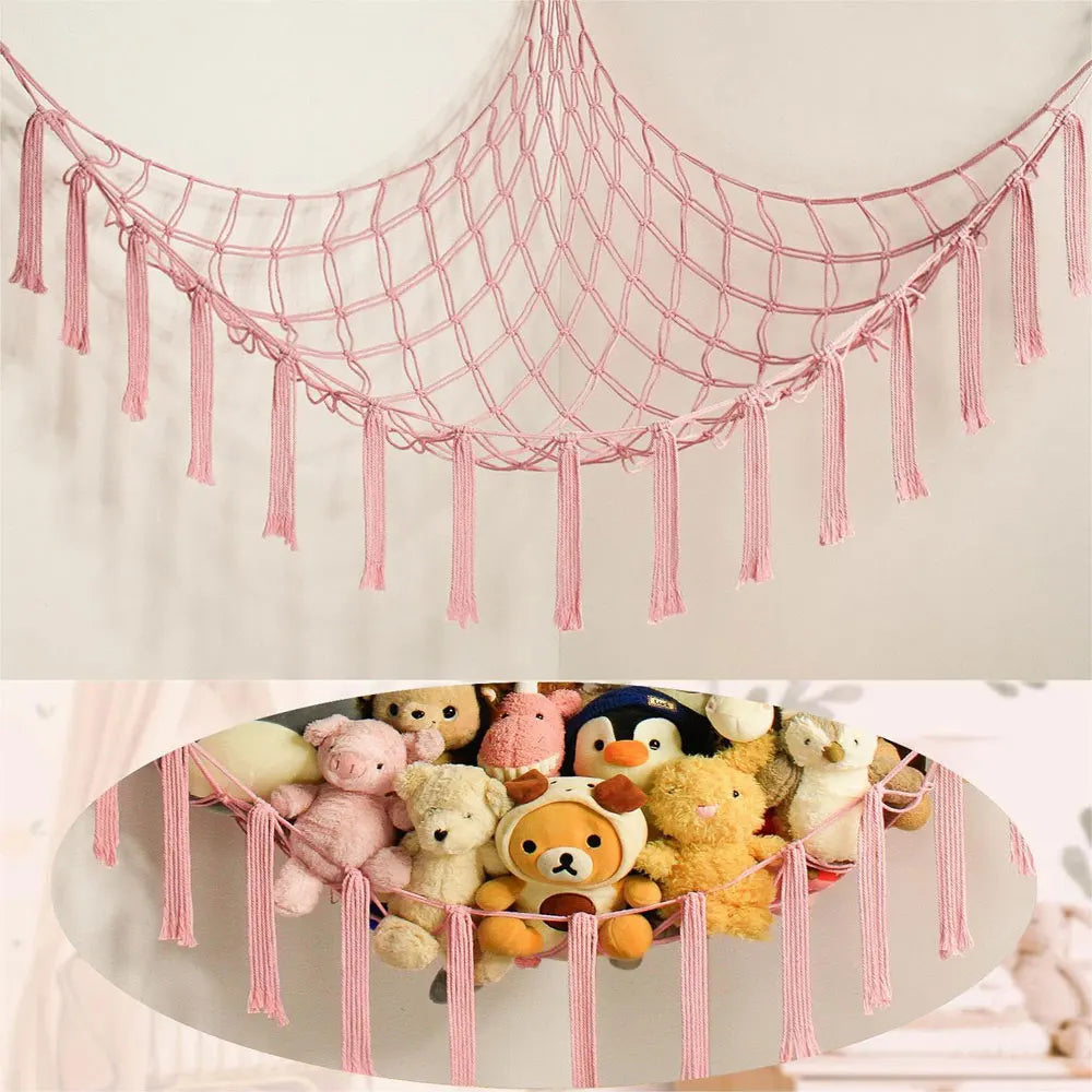 Cotton Toy Hammocks Wall Corner Hanging Storage Net Organizer Woven Kids Stuffed Mesh Hammock Baby Animal Rope Hammock Bag