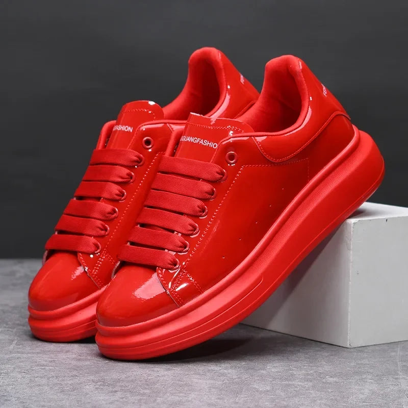 Brand Men's Shoes Black Glossy Casual Men Shoes White Fashion Couple