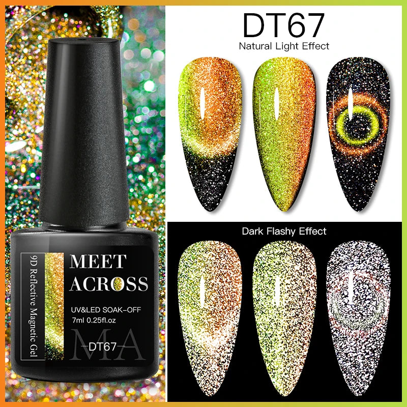 MEET ACROSS 7ml Reflective Glitter Gel Nail Polish Glitter Reflective Effect Semi Permanent UV LED Nail Art Gel Varnish Manicure