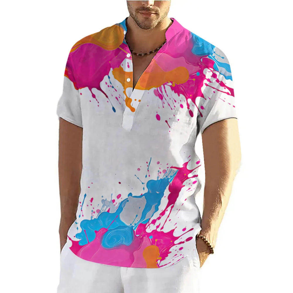 Graffiti 3D Print Henley Shirts Men's Fashion