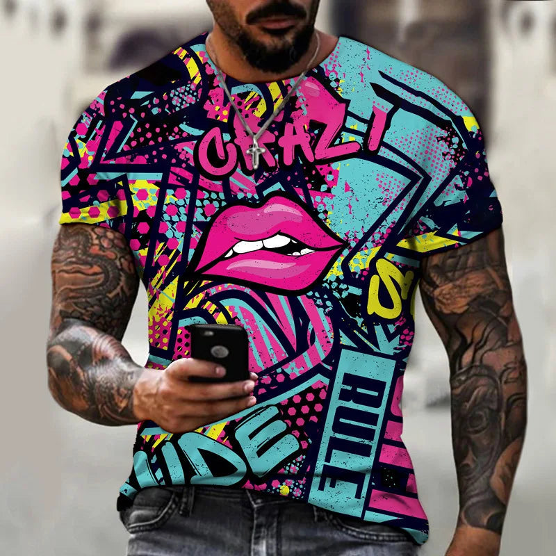 New Fun Graffiti Street T-shirt 3D Printed Men's Hip Hop Summer Cool Tee shirt Casual Youth Popular Personality Short Sleeve Top