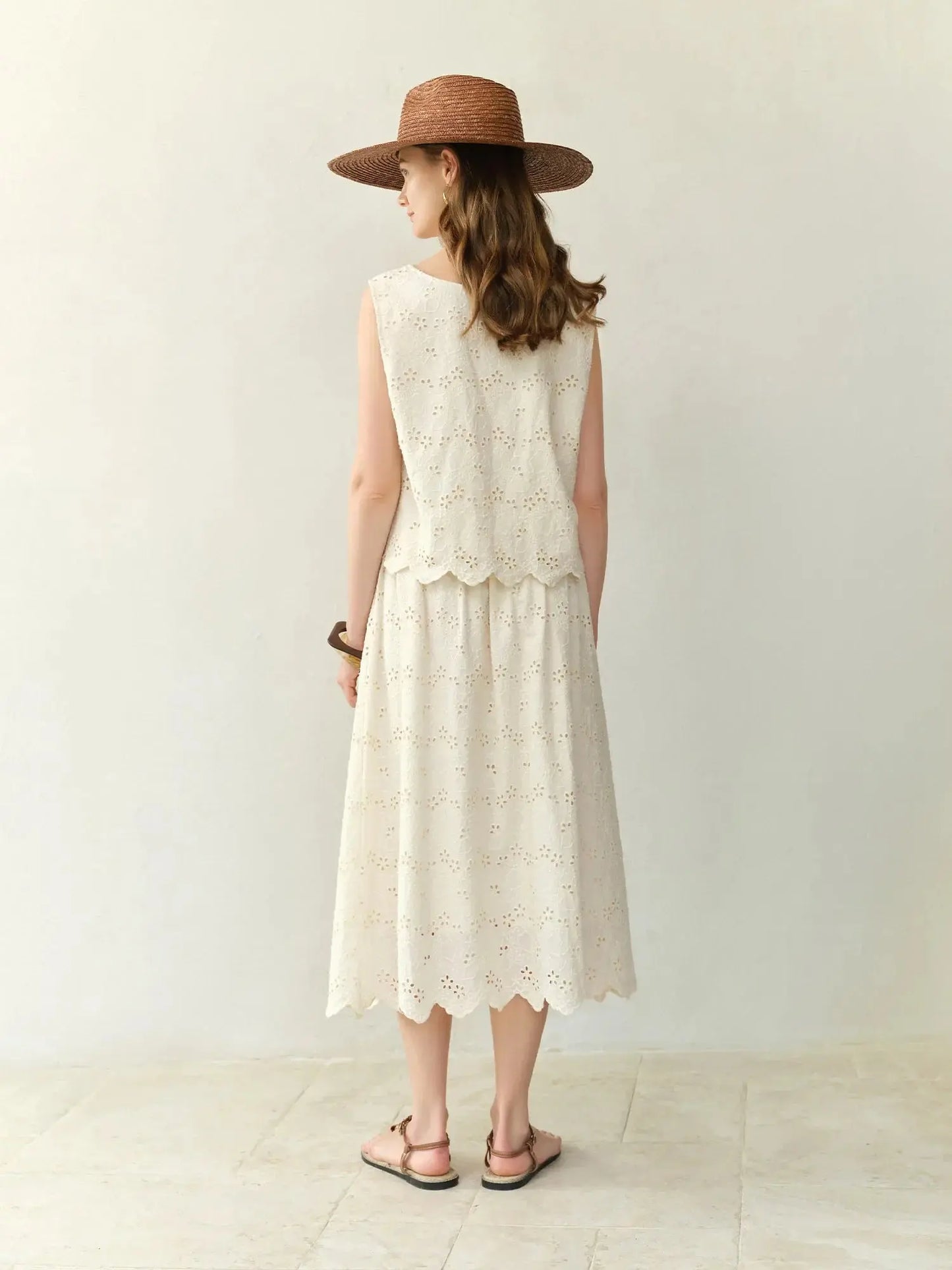 Textured Midi Skirt & Tank in Ivory