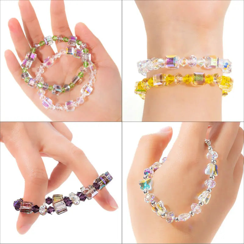 Bracelet Making Kit AB Color Glass Cube Beads Sparkle Butterfly Crystals Beads Kit for Jewelry Making Necklaces DIY Crafts