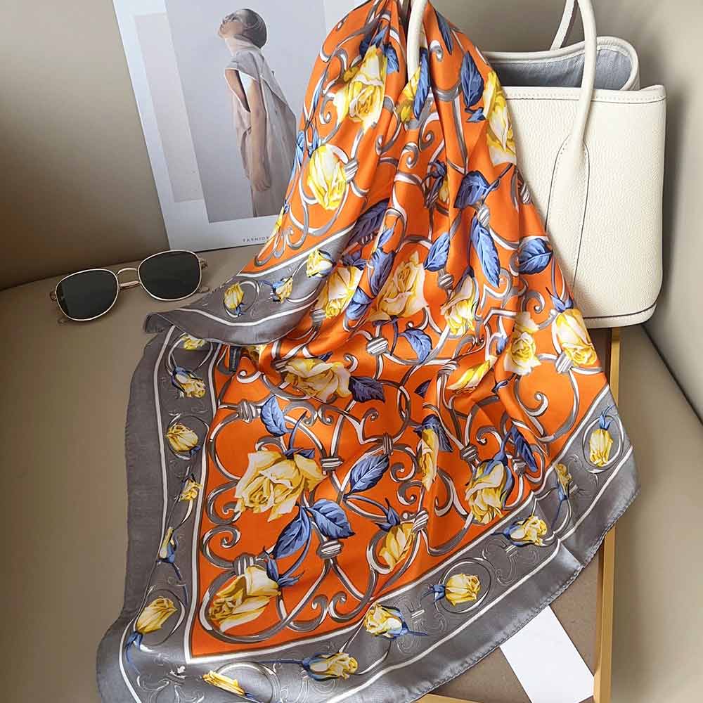 Rose Vine Ornamental Pattern Print Square Bandana Scarf