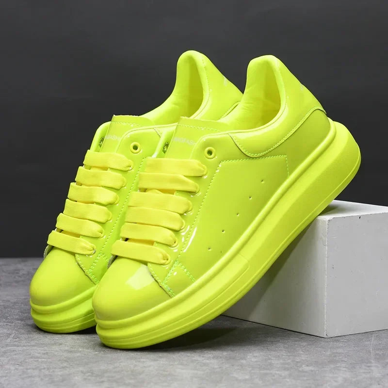 Brand Men's Shoes Black Glossy Casual Men Shoes White Fashion Couple