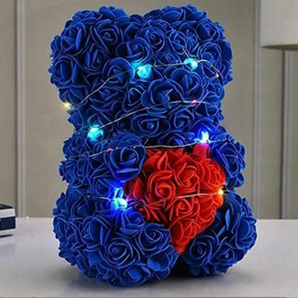 25cm Artificial Teddy Rose with LED Strip Romantic Valentines Day Gift Flower Bear Multicolors Girlfriend Women Anniversary Bear