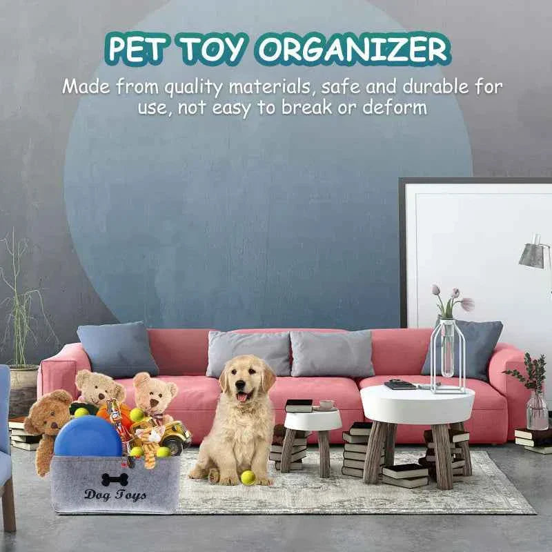 Dog Toy Storage Basket – Felt Organizer Bin for Pets
