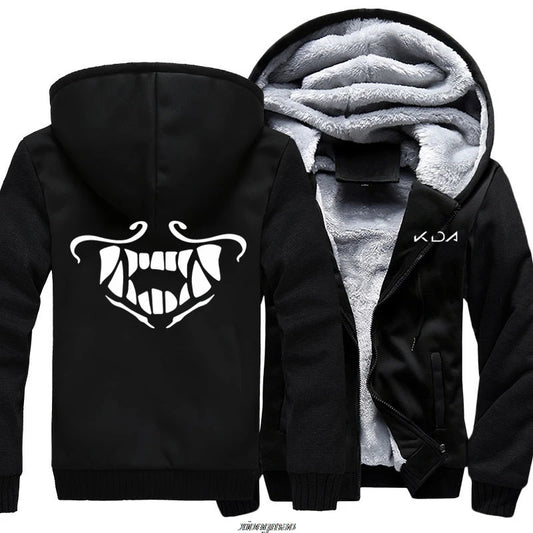 Men's Thicken Hoodie Game KDA K/DA Akali Mask Printed Zipper  Sweatshirts Coat Unisex Adults Casual Warm Fleece Hooded