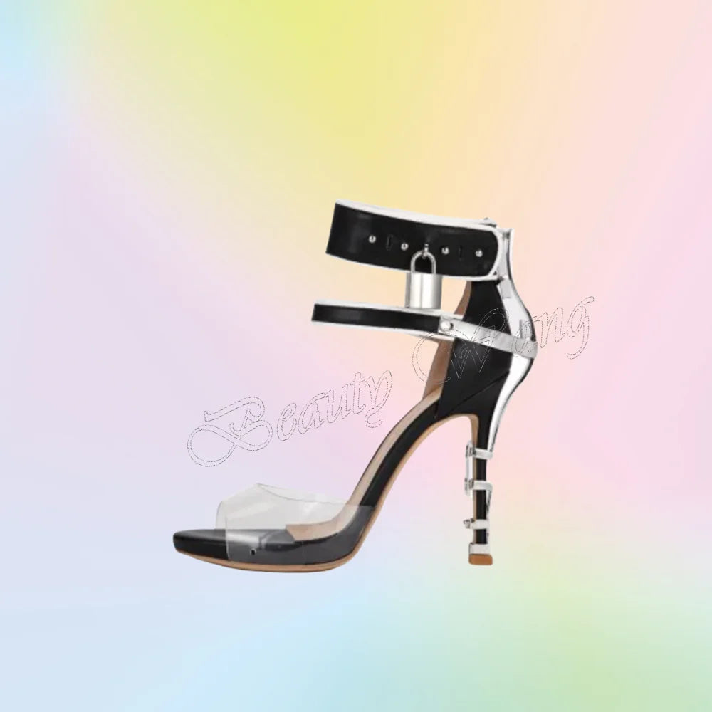 Crystal Sandals Runway Style Metal PVC Round Toe High Heel Shoes