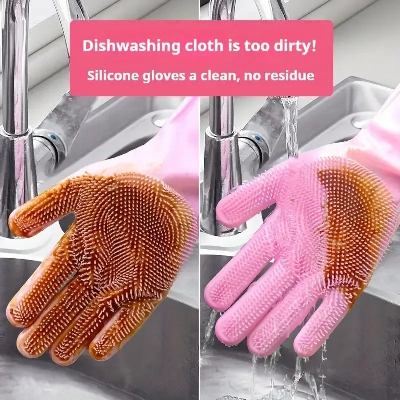 Silicone Dishwashing Gloves  - Heat Resistant & Scratch-Proof for Cleaning, Pet Bathing, Kitchen Tasks, Extra Long Cuff (G