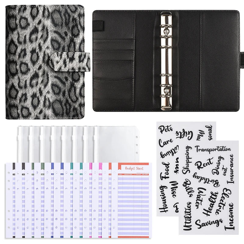 A6 Leopard Print Money Budget Planner Binder With Zipper Envelopes, Cash Envelopes For Budgeting, Money Organizerleopard print