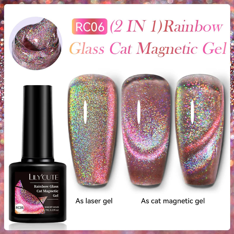 LILYCUTE 7ml Reflective Glitter Cat Magnetic Gel Nail Polish Semi permanent Soak Off UV LED Varnish Nail Supplies