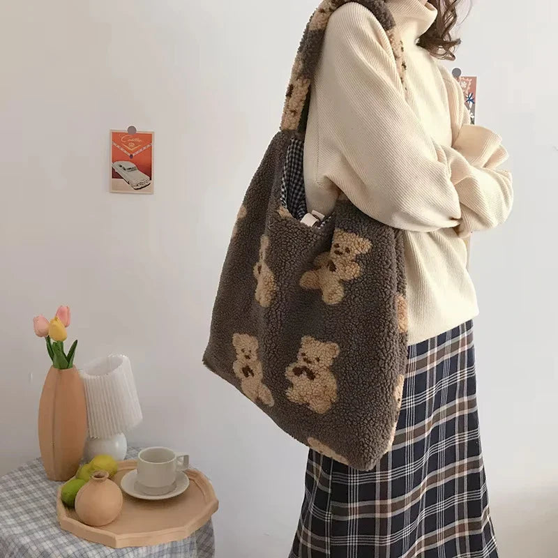 Cute Teddy Bear Print Tote Bag