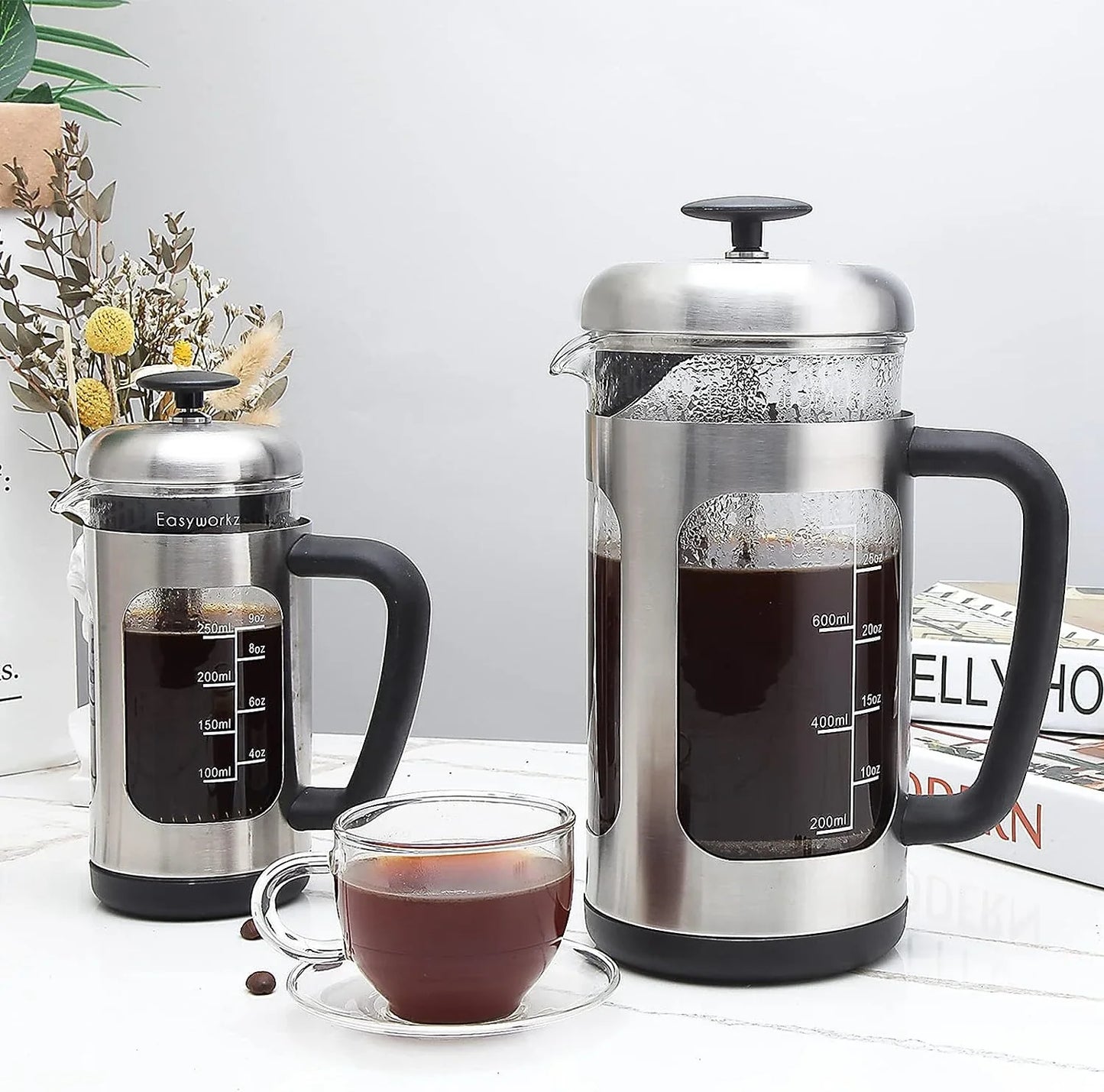 French Press  Coffee Tea Maker with Borosilicate Glass,Soft Grip Handle-3