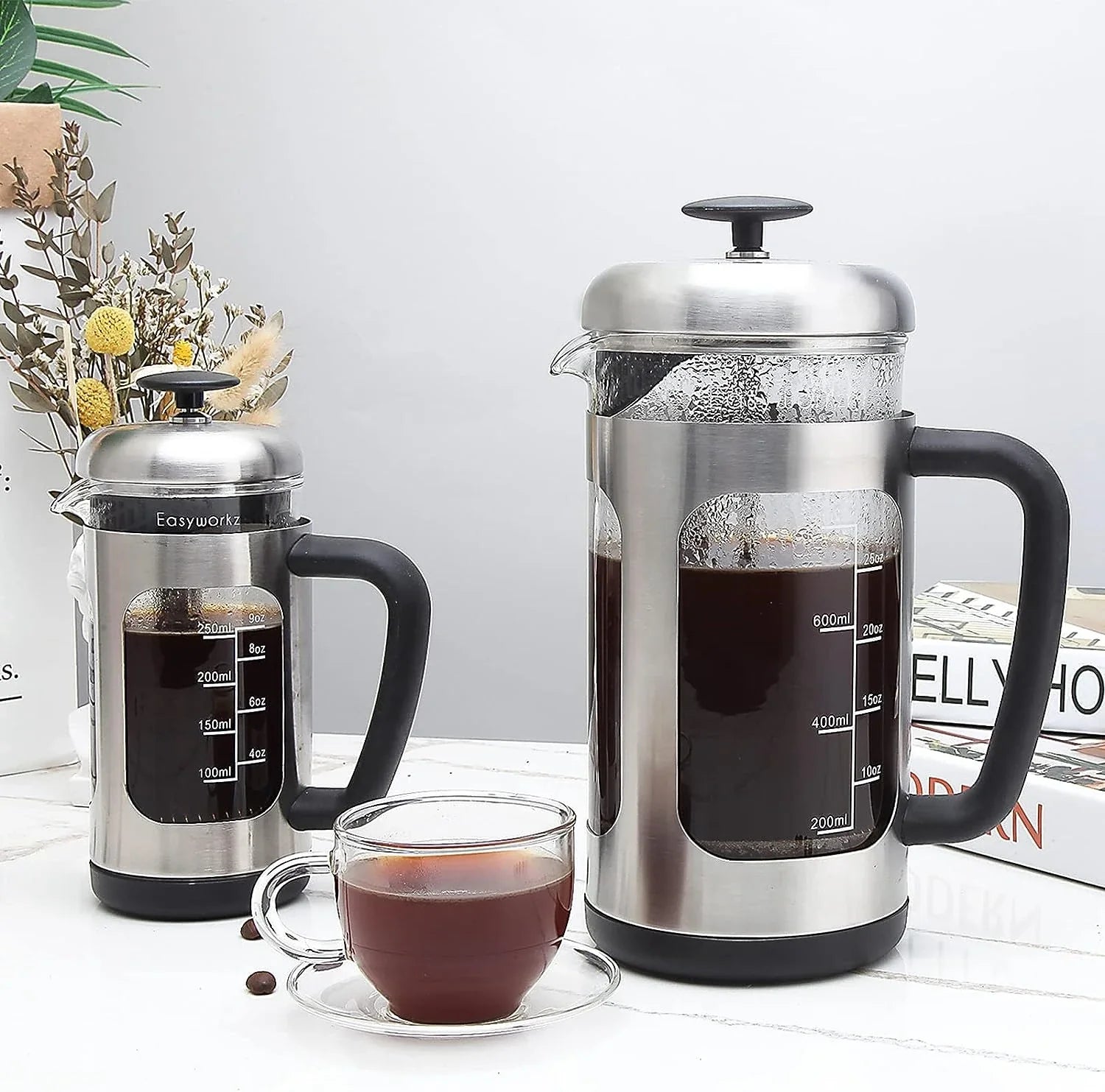 French Press  Coffee Tea Maker with Borosilicate Glass,Soft Grip Handle-3