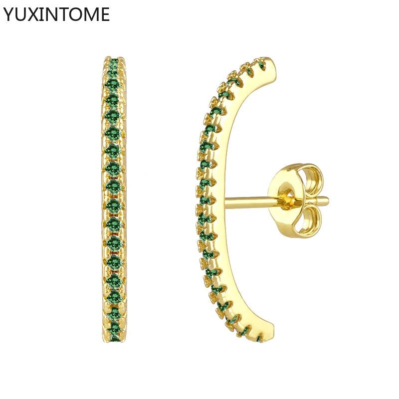 925 Sterling Silver Ear Needle Green Zircon Stud Earrings for Women Luxury Long Chain Geometric Gold Earrings Fashion Jewelry