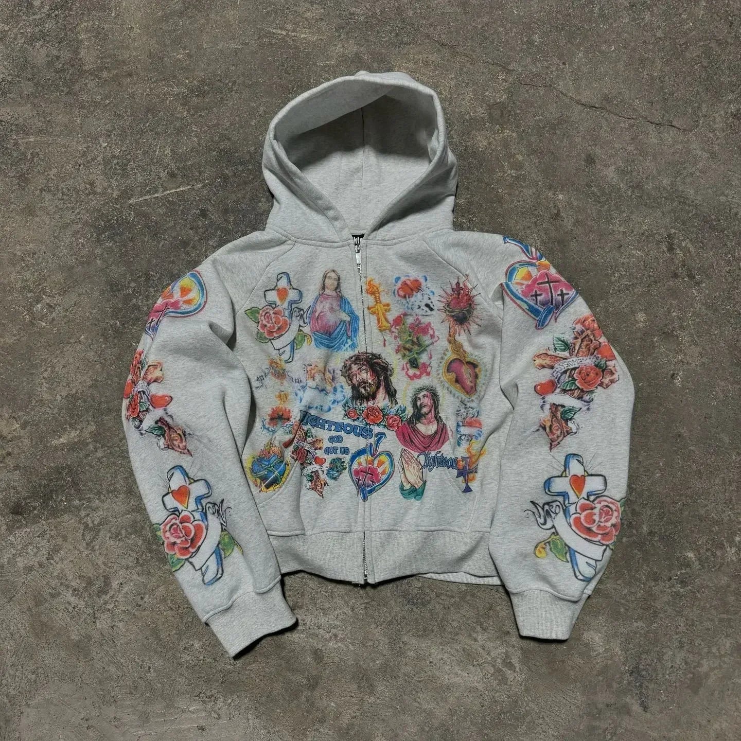 Street clothing retro pattern printed loose fitting men hoodie Gothic rock Harajuku men and women sportswear zippered hoodie