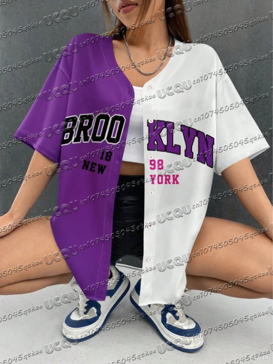 Summer Women's Baseball Jersey Brooklyn Button T-shirt Jersey Men's Short Sleeve Casual Button Streetwear Sport Top