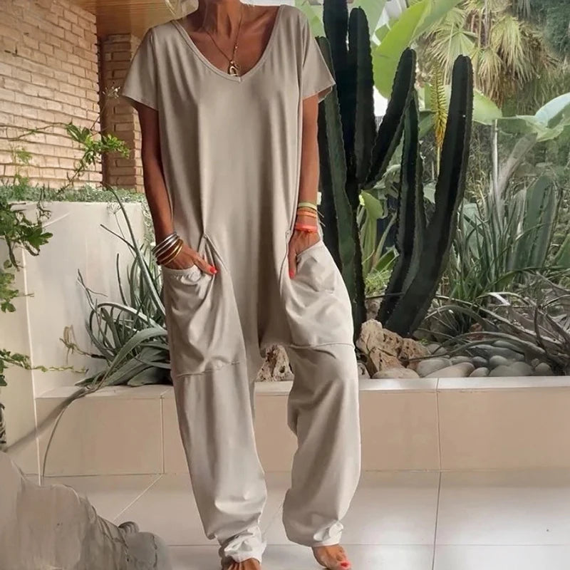 Women's Solid Color Casual Baggy Pocket Romper Women's Solid Color Casual Baggy Pocket Romper