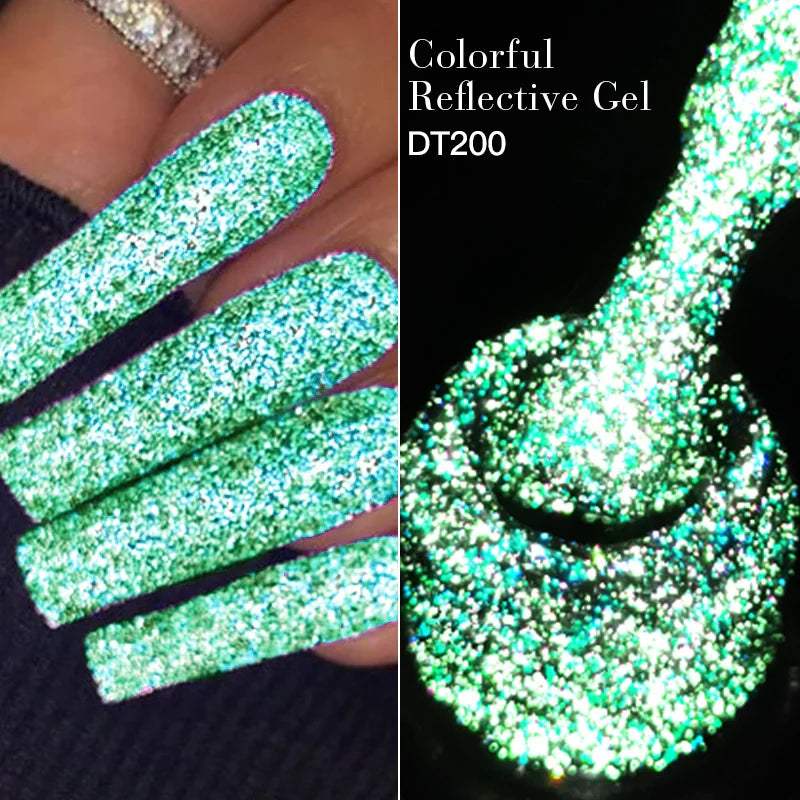 MEET ACROSS 7ml Reflective Glitter Gel Nail Polish Glitter Reflective Effect Semi Permanent UV LED Nail Art Gel Varnish Manicure