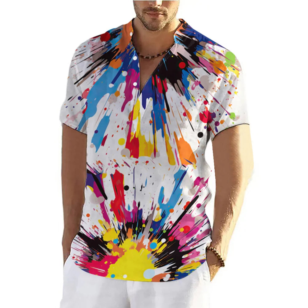 Graffiti 3D Print Henley Shirts Men's Fashion