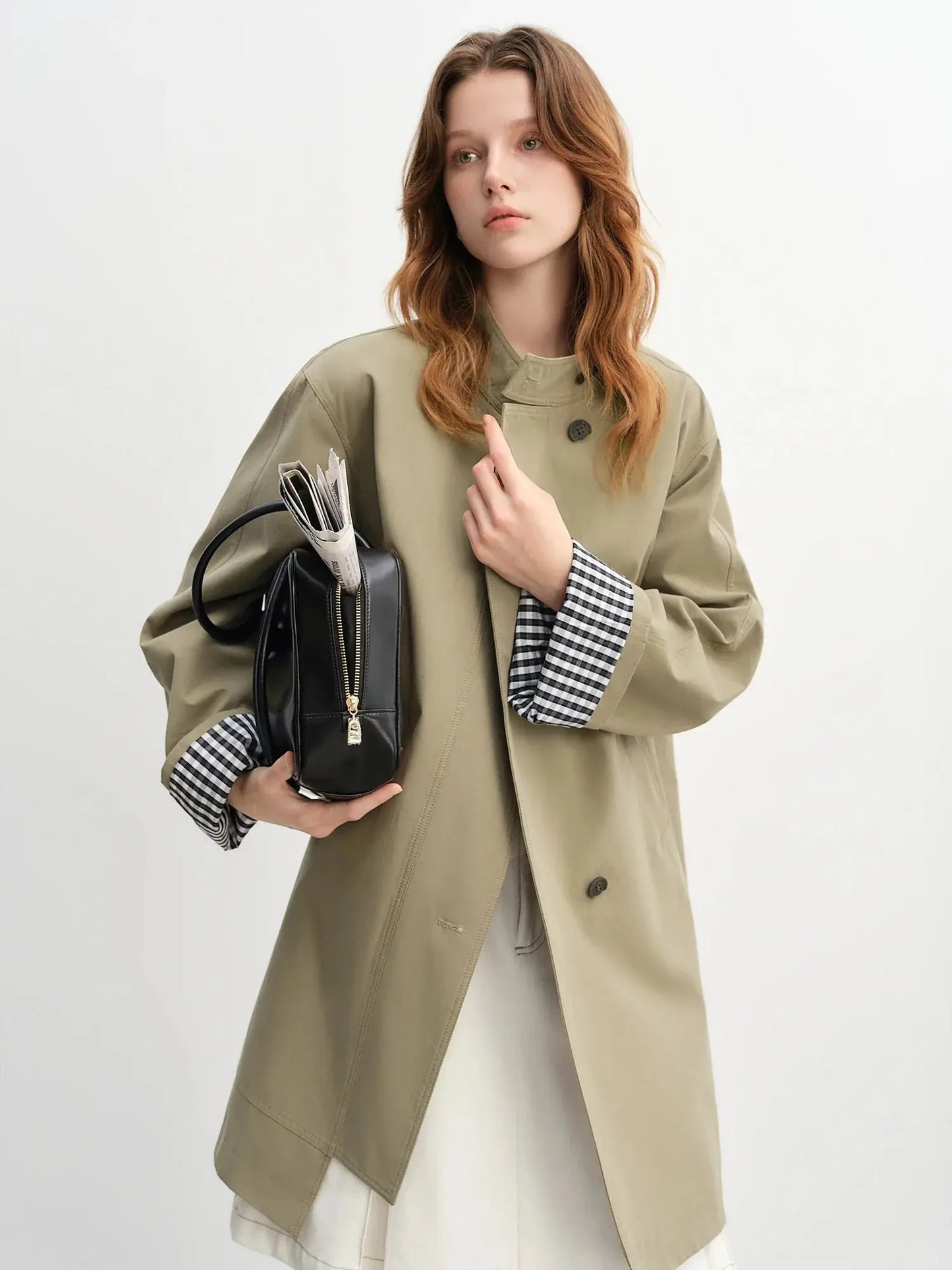Women's Stand Collar Plaid Windbreaker