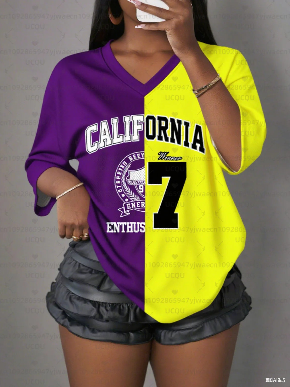 Women's Leopard Print V-Neck California Short Sleeve T-Shirt Summer Graphic Tee Plus Size Men's Sport T-Shirt Tops
