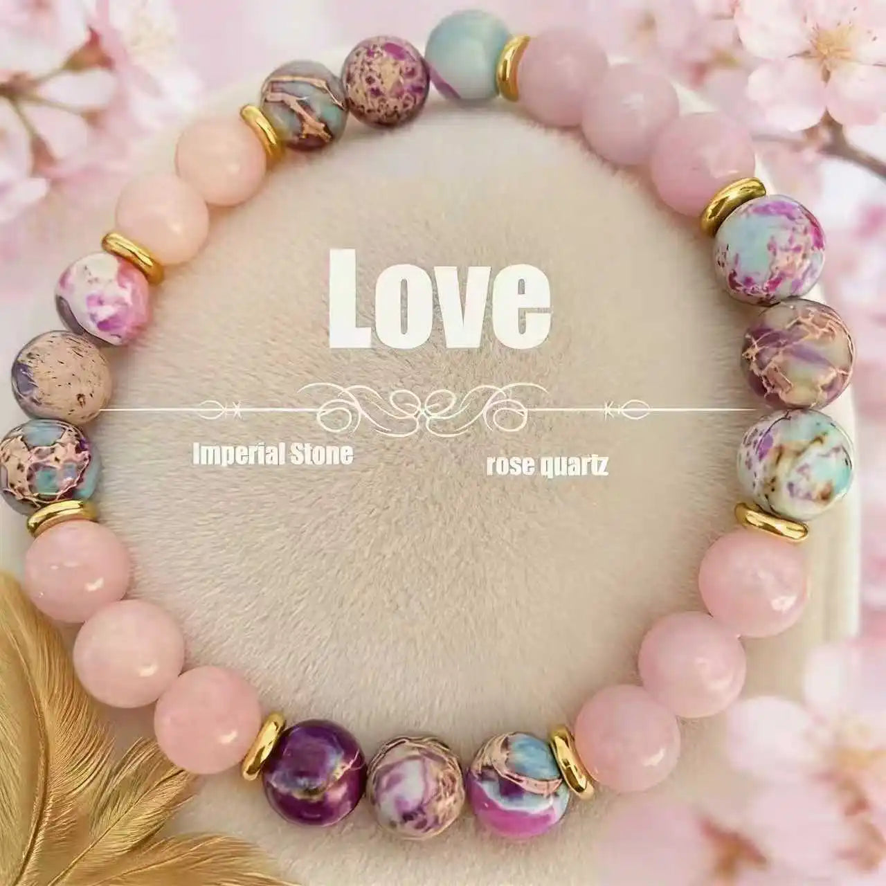 Colorful Imperial Jasper Rose Quartz Beaded Bracelet