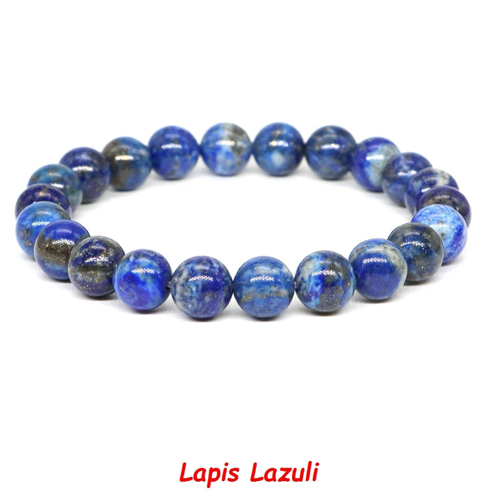 Natural Stone Bracelet Healing Crystal Amethyst Quartz Agate Round Loose Bead Elastic Stretch Bangle For Women Men Jewelry Gifts