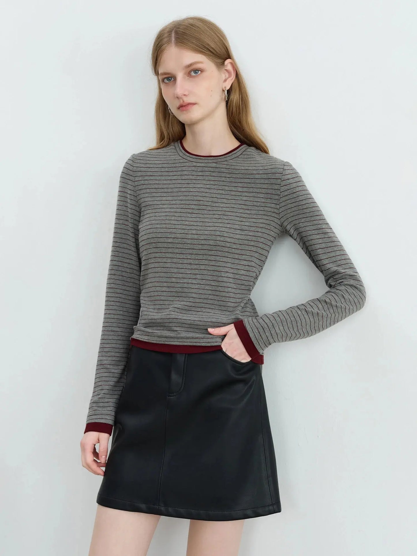 Women’s Retro Stripe Knit T-Shirt Petite Slim Fit Tee